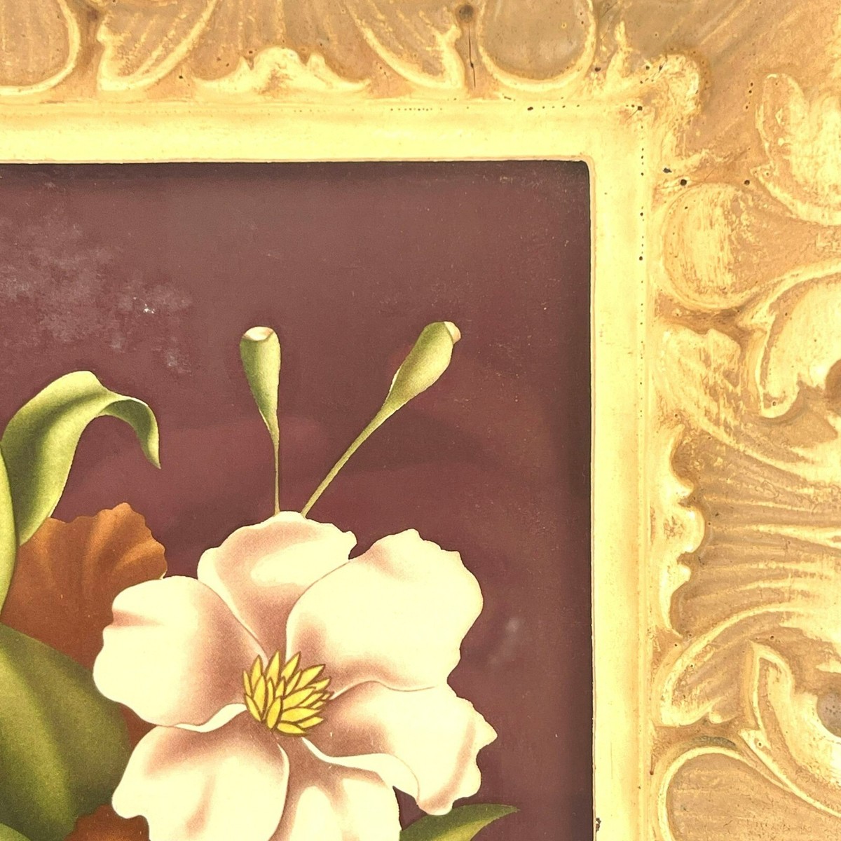 Vintage Turner 1950s Ivory Flower Framed Artwork, Vintage Ivory