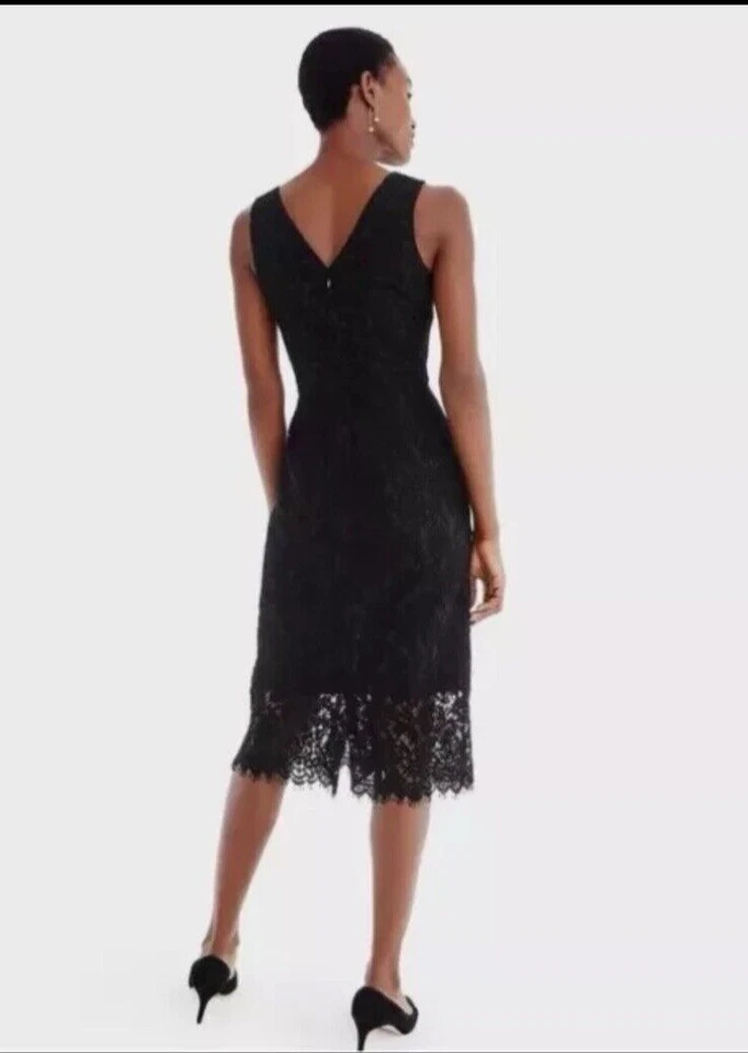 Vestido midi J Crew negro de encaje con cuello en V funda cóctel talla 8 caprichoso fiesta gótico Foto 2 de 4