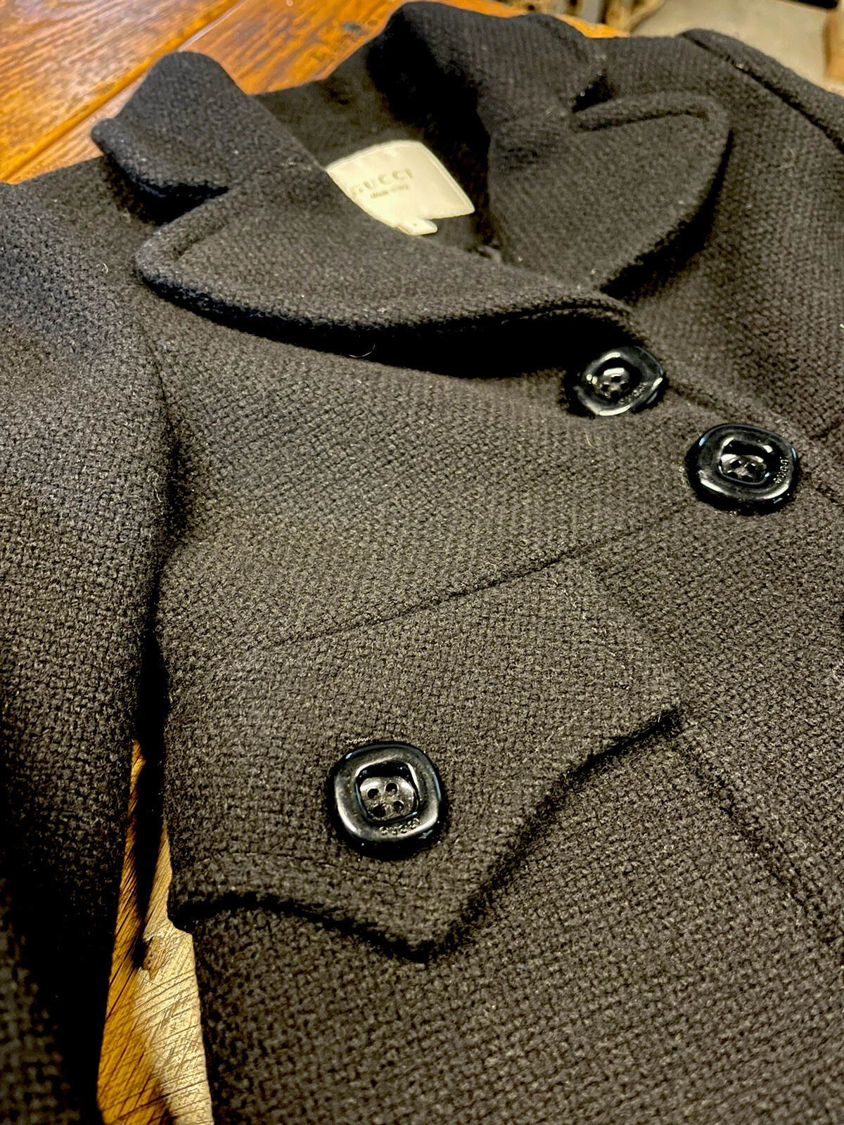 Abito bambino 4 GUCCI lana nera cashmere inverno morbido 3 bottoni cappotto di pea