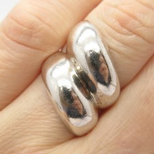 925 Sterling Silver Vintage Ribbed Overlap Ring Size 6 3/4
