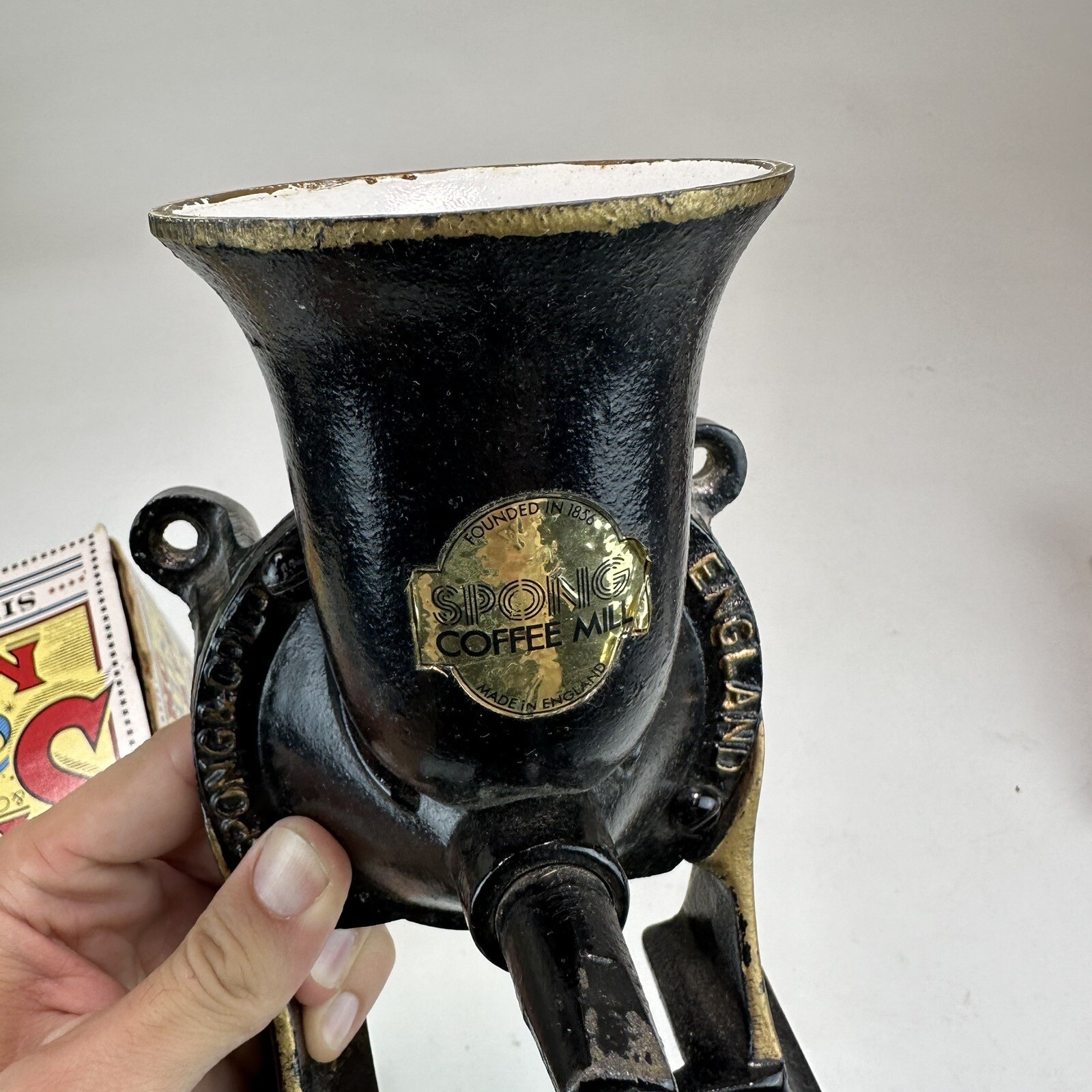 Vintage Spong Coffee Mill w Box Grinder No. 2 Made England Wood Handle