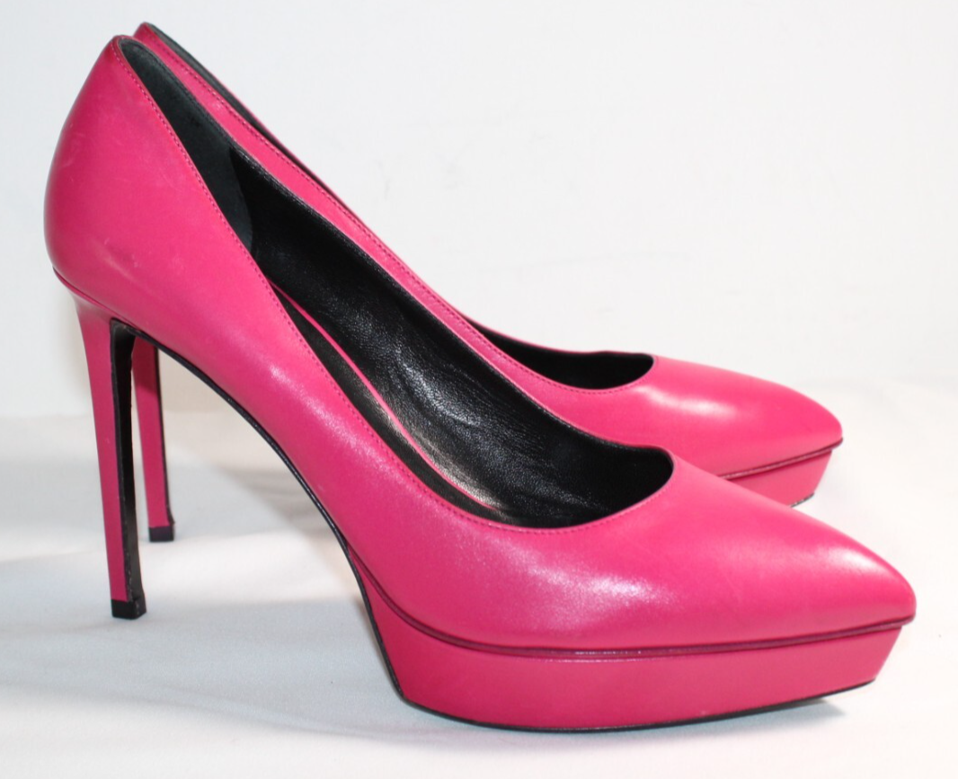 Saint Laurent Janis decolte con tacco plateau a punta in pelle rosa 40