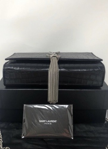 YSL Saint Laurent Kate Silber Hardware geprägte Kroko Quaste Neu mit Etikett - Bild 6 von 13