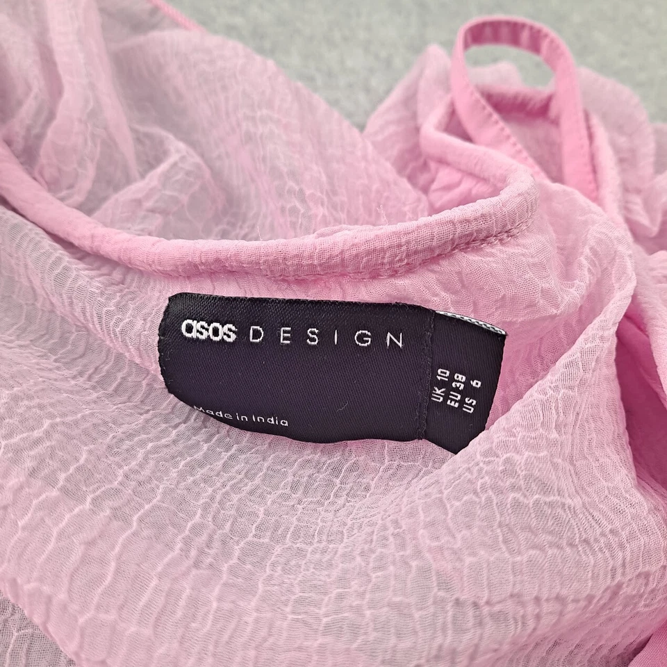 ASOS платье женщин 6 розовый оборки шифона чистый марлевый кокетка фея галстук Y2K богемное - Изображение 3 из 4