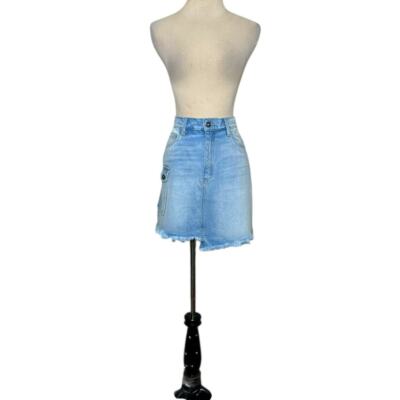 Sneak Peek blue fringed denim cargo skirt size Medium