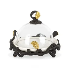 GG Collection Gold Leaf Ceramic and Metal Tidbit/Butter Dish with Glass Dome