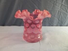 Fenton Cranberry Opalescent Glass Coin Spot Dot Optic Hat Shaped Vase 4 3/4" #2