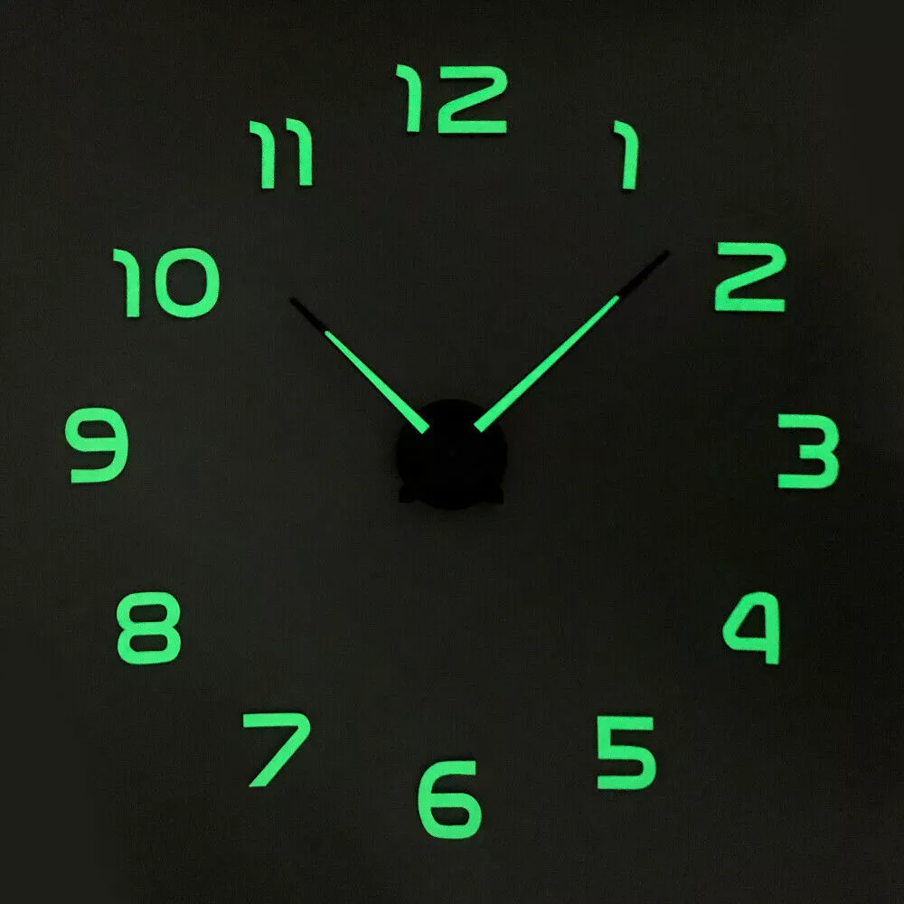 Large Luminous 3D DIY Wall Clock Glow In The Dark Quartz Home Decor Night Clocks