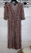 Banana Republic Midi Dress Women's Size 12 Multicolor Floral Short Sleeve V Neck