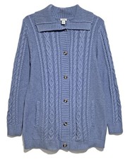 L.L. Bean Slate Blue Cable Knit Long Cardigan Sweater with Pockets, size XL
