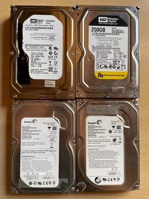 Konvolut 4x 250GB HDD 3.5'' SATA | WD & Seagate | Genullt SMART Gut