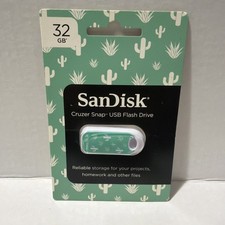 SanDisk 32GB Cruzer Snap USB 2.0 Flash Drive aqua green cactus 