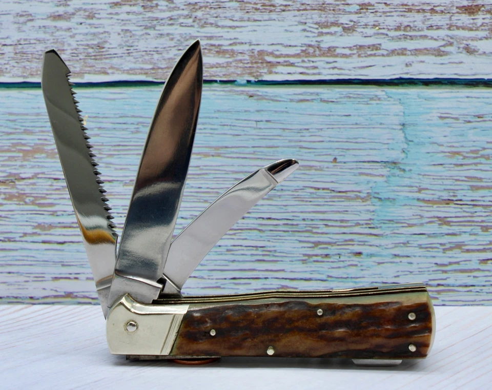 FRIEDR VINTAGE. CUCHILLO HERDER CONSTANT STAG SAWBLADE ALEMÁN STAG LOCKBACK SIN USAR Foto 2 de 4