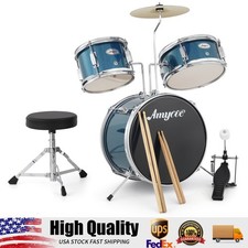 3-Piece Kids Drum Set - 1 Wood/Metal Drums Complete Beginner Kit with Jazz Rock