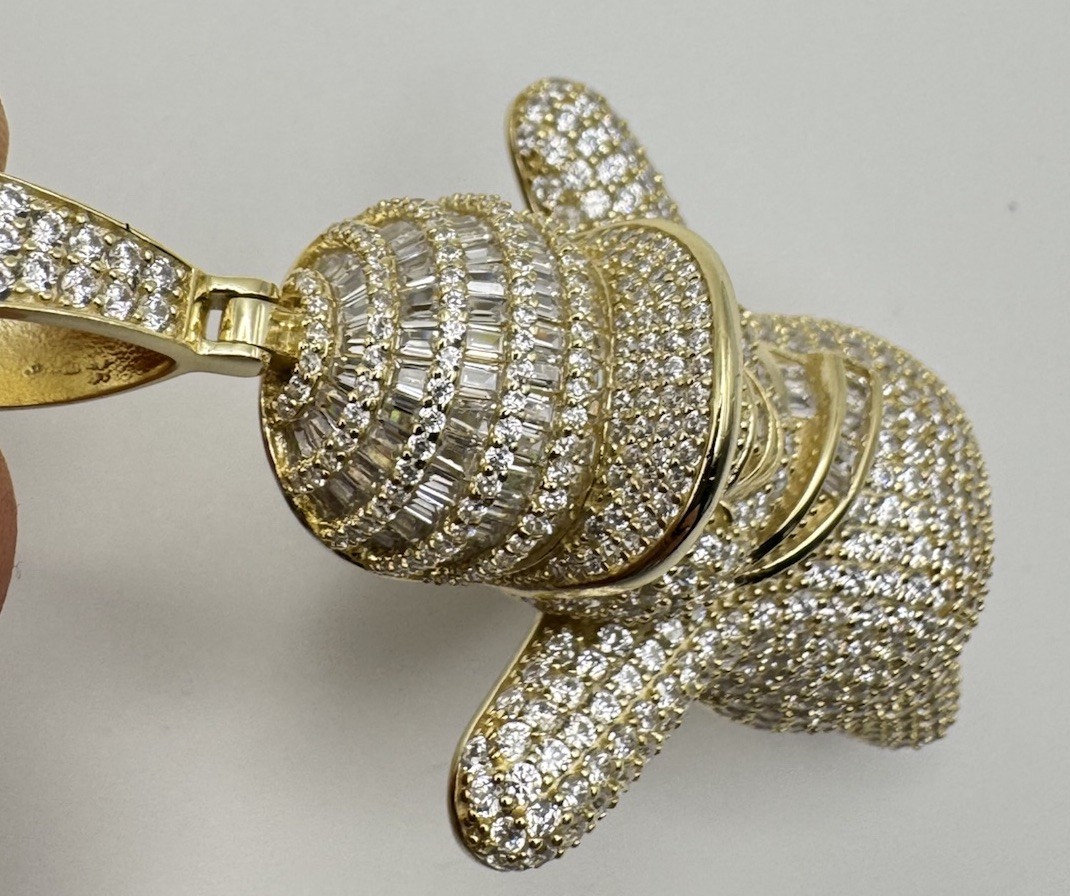 Large BS Solid Gold Washed Sterling Silver Pave C… - image 7