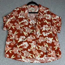 Normal Brand Shirt Womens XL Red Floral Button Up Short Sleeve Hawaiian Vacation