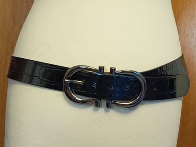 Damen Gürtel Lackleder Leder Gardeur Gr. 100  B.4 cm Italy Koppelschließe silber