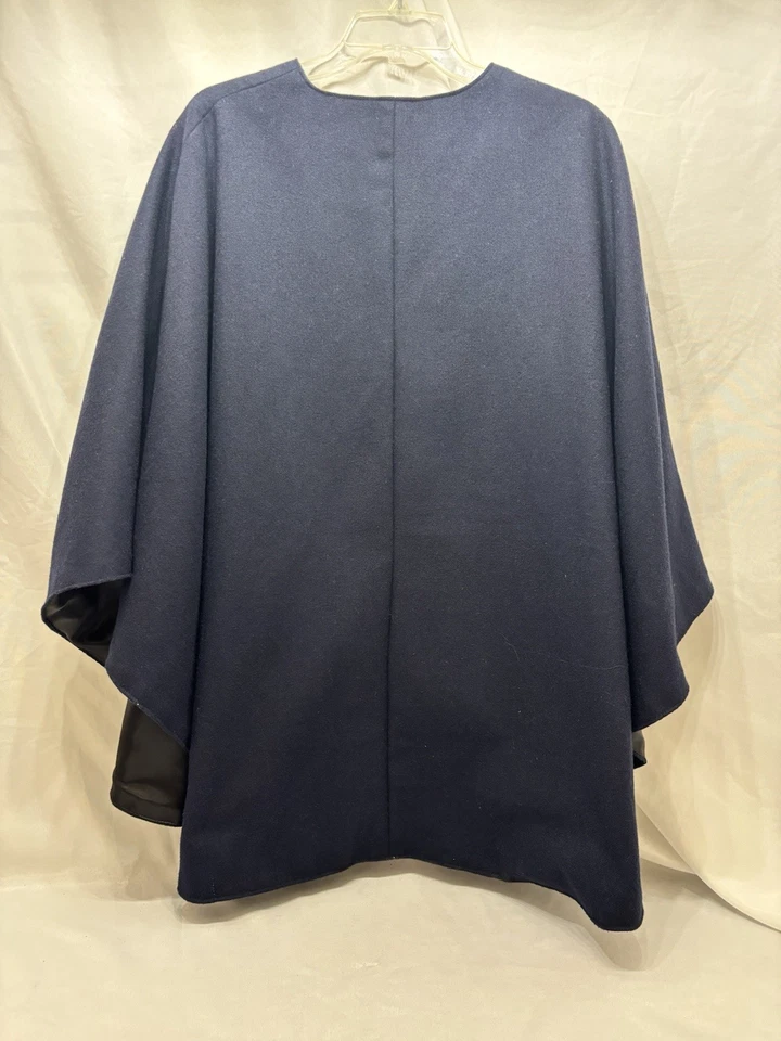 Capa de lã vintage feminina forrada casaco marinho com poncho xale de botão TAMANHO ÚNICO - Imagem 2 de 4