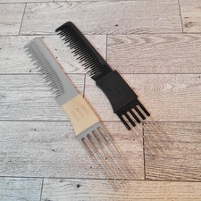Lot 2 Vintage Combs Gripper Black Gray Hair Teasing Lifting Metal Tip USA Made