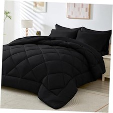 Comforter Set - 7-Piece All Season Bed in a Bag Ultra Soft Bedding Queen Black