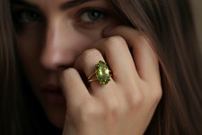 Peridot Ring Anemone Jewelry Marquise Cut Double Band 14k Gold Cocktail