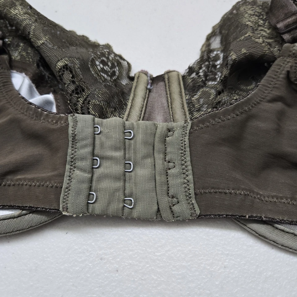 Sujetador Vanity Fair para mujer 36D verde oliva animal serpiente encaje minimizador sin forro Foto 3 de 4