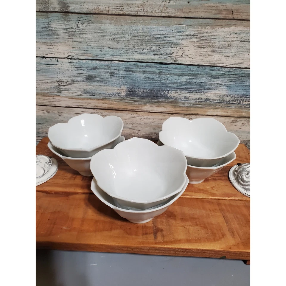 Juego de 6 platos de aperitivo de cerámica blanca con forma de flor de loto, arroz y postre Foto 2 de 4