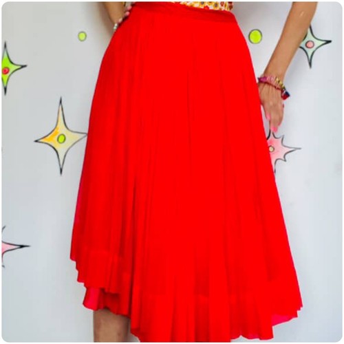 Vintage 50s 60s Bright Red Pleated Full Twirl Skirt Tulle Sheer Chiffon Layers S - Picture 2 of 6