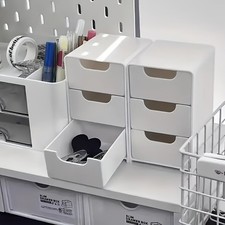 Mini Desk Organizer 3-Tier Plastic Storage Drawers White Makeup Desktop Box