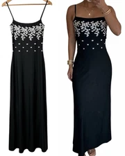 VTG 90s Y2K Cache Maxi Dress Gown Sz S Prom Slinky Fairy Whimsigoth Embroidered