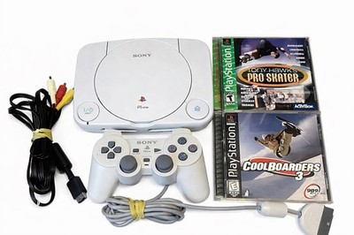 Sony Playstation PS One Console, Controller, Hook Ups-Tony Hawk, Cool Boarders 3