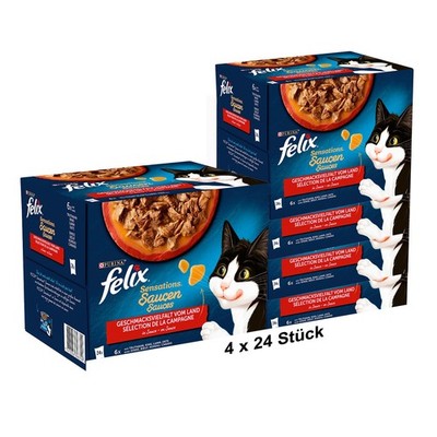 FELIX Sensations Saucen Katzenfutter nass, Sorten-Mix, 4x24x85g (4x24x85g)