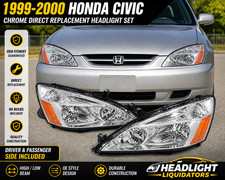 For 1999 2000 Honda Civic Chrome Direct Replacement Headlight Set New For 1999 2000 Honda Civic Chrome Direct Replacement Headlight Set New
