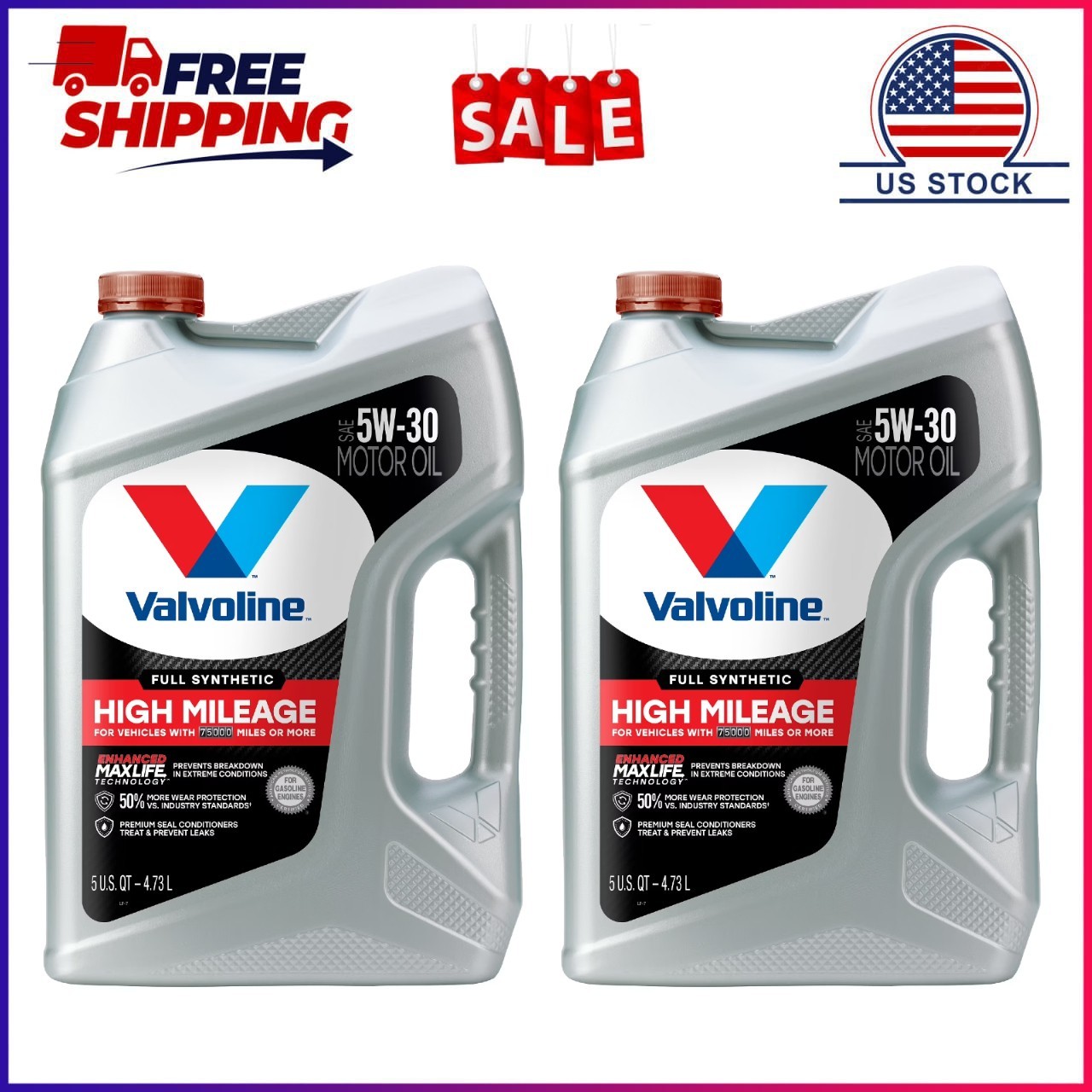 2 Pack, Valvoline Full Synthetic High Mileage with MaxLife Technologyl 5W-30