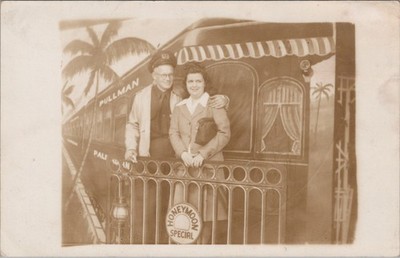 RPPC Pullman Honeymoon Special Couple Studio Portrait c1940s photo postcard SP5