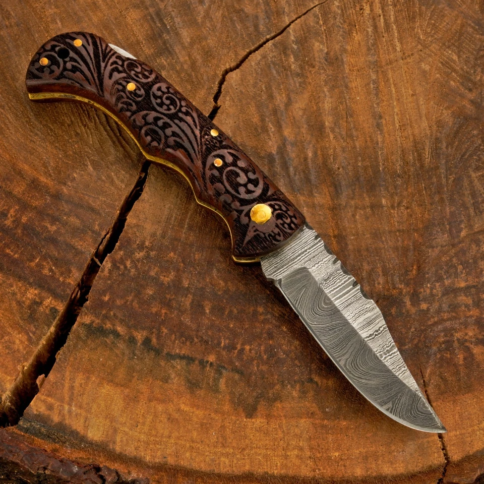 精美定制手工锻造大马士革折叠口袋刀后锁 0-200 — 第 4/4 张图片