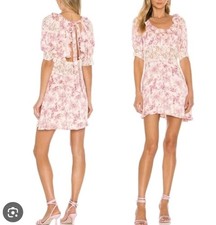 Free People Womens Lucie Mini Dress Sz 2 Floral Pink Cream Lace Ruffle Open Back
