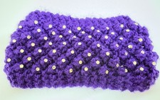 Purple KNIT HEADBAND Wool Silver Sticker Plastic Button Wide Ear Warmer Headgear