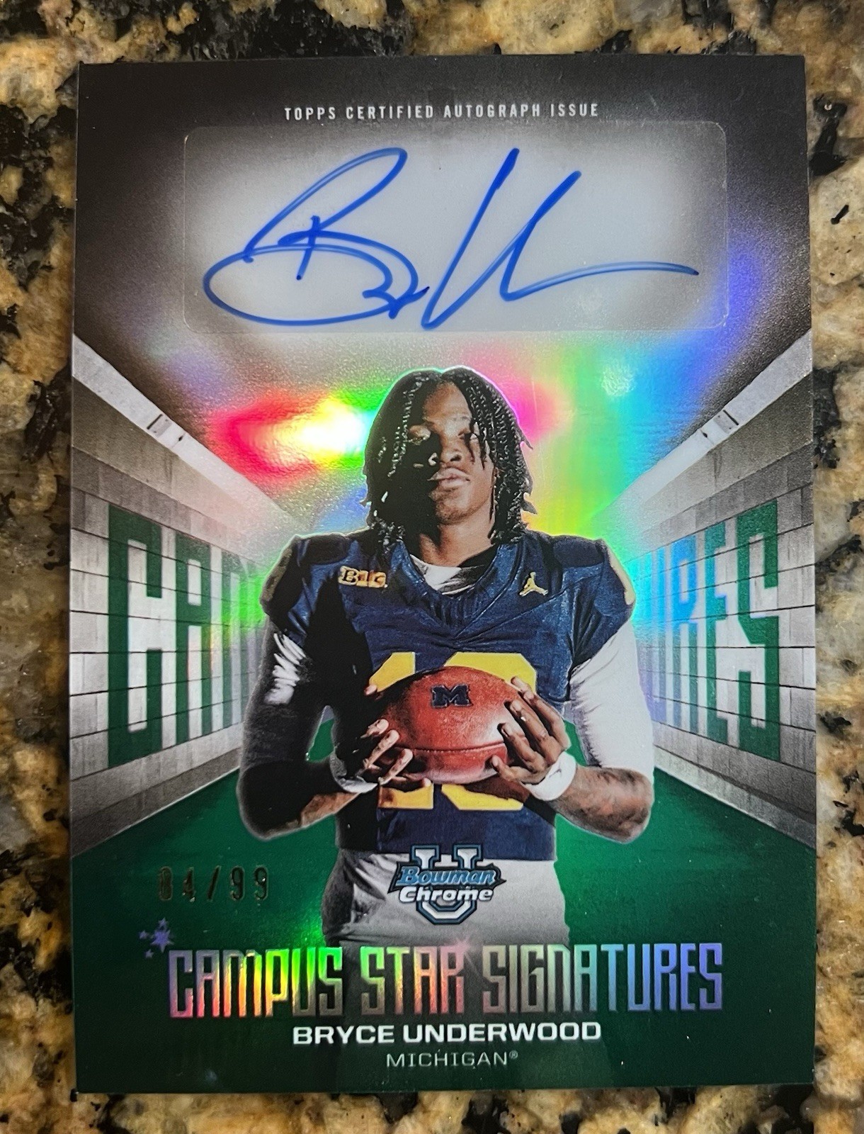 2025 Bowman U Chrome BRYCE UNDERWOOD Campus Star Insert Green /99 Refractor Auto