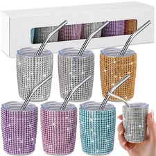 6 Pcs Bling Mini Tumbler Shot Glass, Diamond Tumbler Shot with Straw and Lid ...