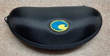 Costa Del Mar Sunglasses Clam Shell Case Hard Zip Up Black w/ yellow/blue Logo