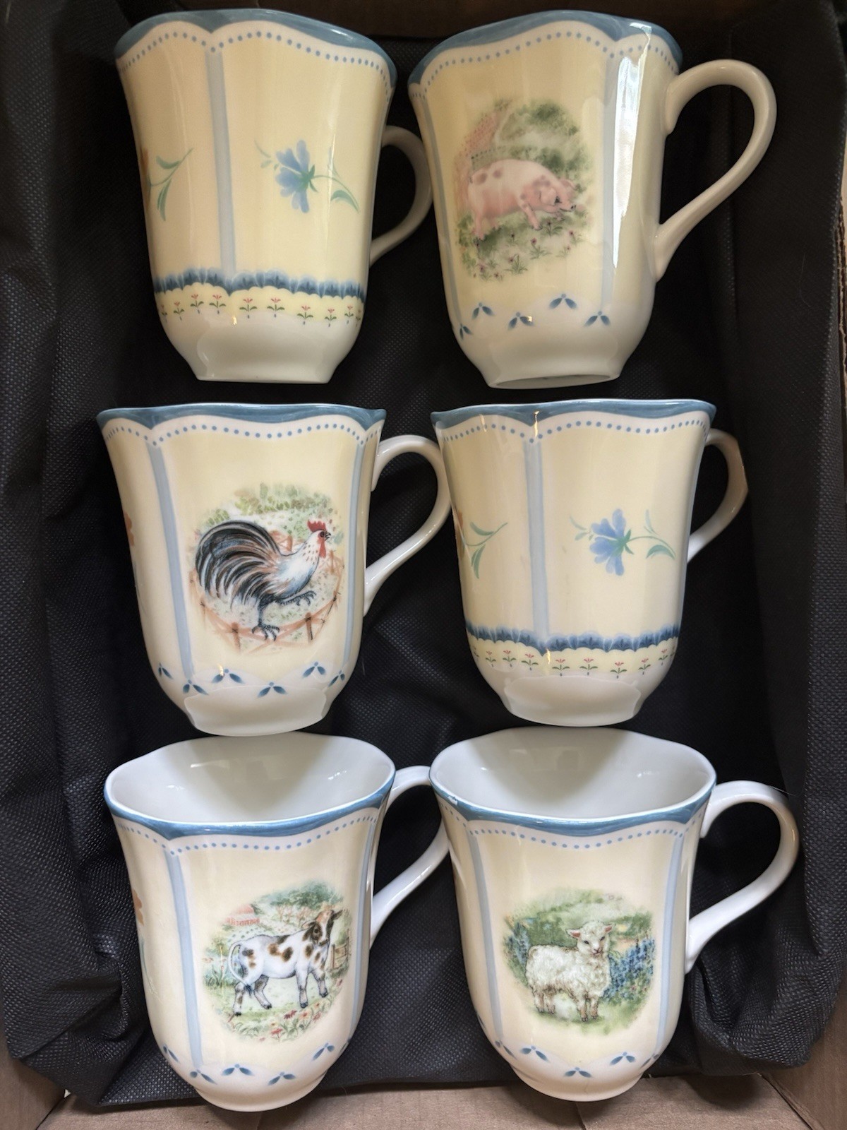 6 VTG Lenox Provencal Garden Porcelain Lamb & Floral 12 oz. Mugs / Cups VG