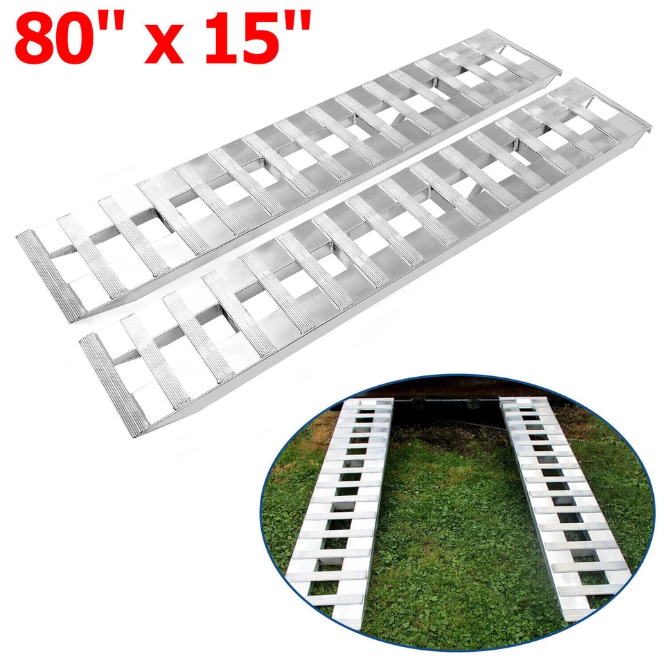 80"×15" Aluminum Ramps 2 Pcs 6000Lbs Car Trailer Truck Hook End Knife 1 Pair - Image 3 of 4