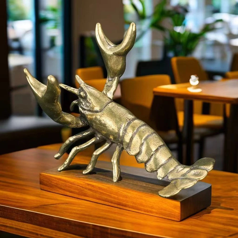 Brass Crayfish Pen Holder Animal Statue Tabletop Figurine Home Decor Gifts New: