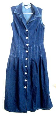 Dressbarn Blue Jean Denim Dress Cotton Sleeveless Front Button Dress Size  10 | eBay