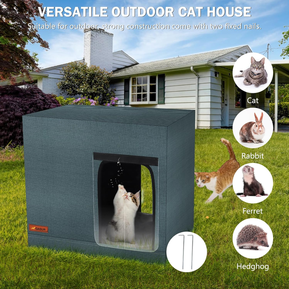 Large Heated Cat House for Outdoor Cats in Winter, Highly Elevated Base