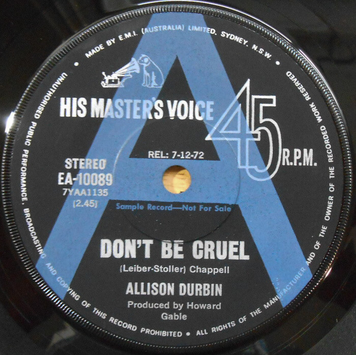 Allison Durbin ORIG OZ A-Label Promo 45 Don't be cruel EX 72 HMV EA10089 Pop