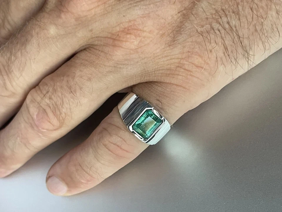 Anillo de piedras preciosas esmeralda genuino anillo hecho a mano plata de ley 925 anillo para hombre regalo Foto 4 de 4
