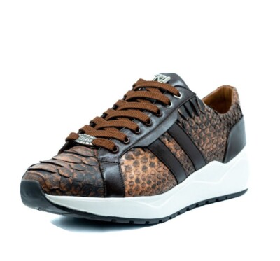 NEW Marco Di Milano Exotic Dress Sneaker Shoes Real Python Leather Verona Cognac