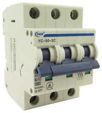 YuCo YC-50-3C Miniature Din Rail Circuit Breaker C-Curve 50-Amp 3P 480VAC 220VDC